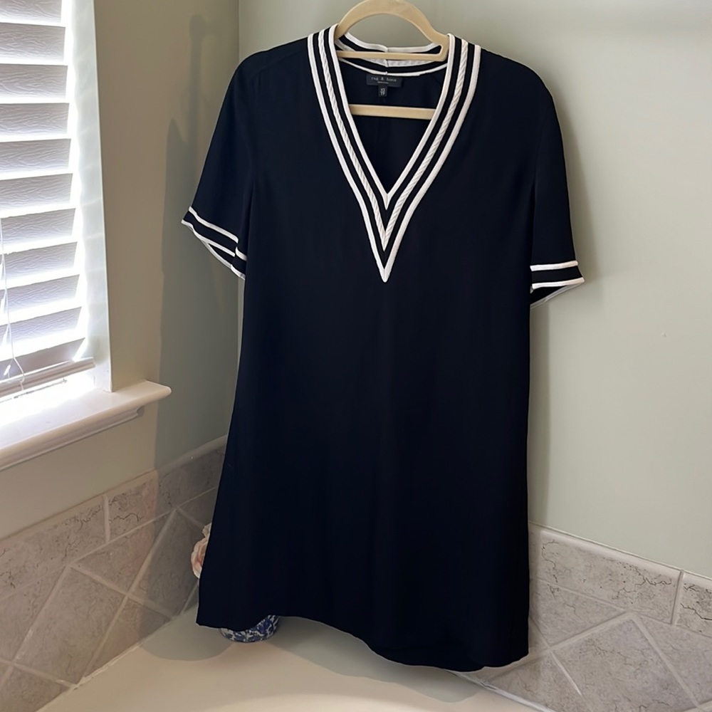 RAG & BONE black shift dress with white stripe trim, xs